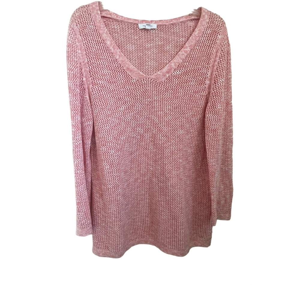Talbots V Neck Pink & White Sweater - L